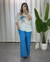 Beyaz Turkuaz Baskılı T-Shirt