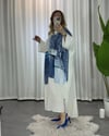 Denim Baskılı Gömlek Elbise Beyaz Mavi
