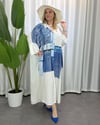 Denim Baskılı Gömlek Elbise Beyaz Mavi