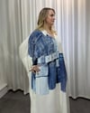 Denim Baskılı Gömlek Elbise Beyaz Mavi