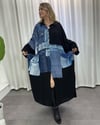 Denim Baskılı Gömlek Elbise Siyah Mavi