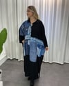 Denim Baskılı Gömlek Elbise Siyah Mavi