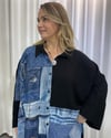 Denim Baskılı Gömlek Elbise Siyah Mavi