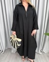 Karolin Keten Elbise Siyah
