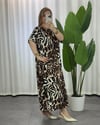Perla Leopar Desenli Elbise Kahve Bej
