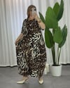 Perla Leopar Desenli Elbise Kahve Bej