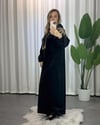 Shine Payetli Kapşonlu Siyah Kadife Elbise