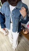 Çift Renkli Taşlı Tasarım Denim Ceket