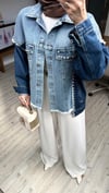 Çift Renkli Taşlı Tasarım Denim Ceket