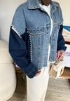 Çift Renkli Taşlı Tasarım Denim Ceket