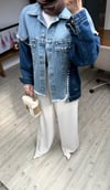 Çift Renkli Taşlı Tasarım Denim Ceket
