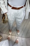 Kemerli Basic Pantolon-Beyaz
