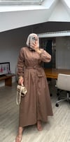 Labella Poplin Kuşaklı Elbise- Kahverengi 