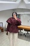 Yeni Pelerinli Tasarım Trençkot Bordo