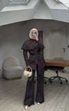Yeni Sezon Pelerinli Denim Tasarım Takım Kahverengi