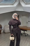 Yeni Sezon Pelerinli Denim Tasarım Takım Kahverengi
