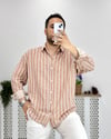 Bej Turuncu Çizgili Oversize Pamuk Gömlek G0029