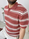 Beyaz Çizgili Kremit Örme Tshirt T0018