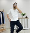 Beyaz Kendinden Desenli Polo Yaka Triko Tshirt