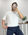 Beyaz Kendinden Fitil Desenli Örme Tshirt T0010