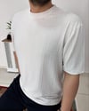Beyaz Kendinden Fitil Desenli Örme Tshirt T0010