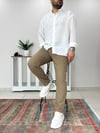 Beyaz Keten Pamuk Oversize Gömlek G0026
