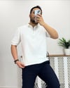 Beyaz Polo Yaka Fermuarlı Triko Tshirt T0008