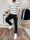 Çizgili Beyaz Polo Yaka Triko Tshirt T0003  