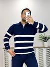 Çizgili Fermuarlı Polo Yaka Triko Lacivert K0009