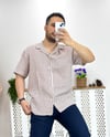 Ekru Bordo Çizgili Apaş Yaka Kısa Kol Gömlek G0031