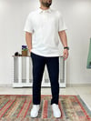 Ekru Polo Yaka Düğme Pat Tshirt T0011