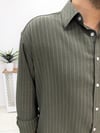 Estilo Haki Oversize Çizgili Pamuk Gömlek G0036