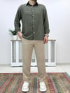 Estilo Haki Oversize Çizgili Pamuk Gömlek G0036