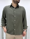 Estilo Haki Oversize Çizgili Pamuk Gömlek G0036
