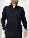 Fermuarlı Yaka Boğazlı Siyah Triko K0012