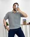 Gri Polo Yaka Oversize Triko Tshirt T0016