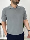 Gri Polo Yaka Oversize Triko Tshirt T0016