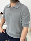 Gri Polo Yaka Oversize Triko Tshirt T0016