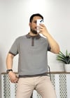 Kahve Beyaz Çizgili Polo Yaka Örme Tshirt T0019