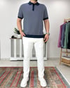 Lacivert Beyaz Çizgili Polo Yaka Örme Tshirt T0015