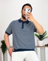 Lacivert Beyaz Çizgili Polo Yaka Örme Tshirt T0015