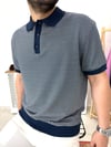 Lacivert Beyaz Çizgili Polo Yaka Örme Tshirt T0015