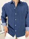 Lacivert Çizgili Oversize Gömlek G0028