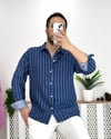 Lacivert Çizgili Oversize Gömlek G0028