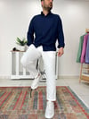 Lacivert Oversize Keten Gömlek G0018