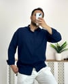Lacivert Oversize Keten Gömlek G0018