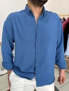 Mavi Pamuk Keten Oversize Gömlek G0027 