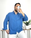 Mavi Pamuk Keten Oversize Gömlek G0027 