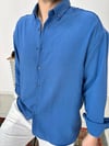 Mavi Pamuk Keten Oversize Gömlek G0027 