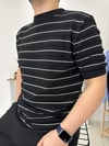 Siyah Beyaz çizgili bisiklet yaka triko tshirt 